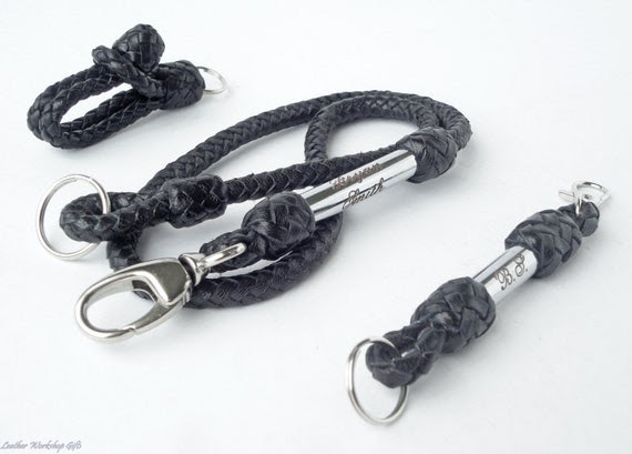 Braided leather gift set, wallet chain, keyring, belt loop. The best gift for a man.
