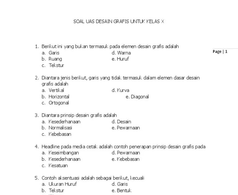 Contoh Soal Desain Grafis Kelas 10 Beserta