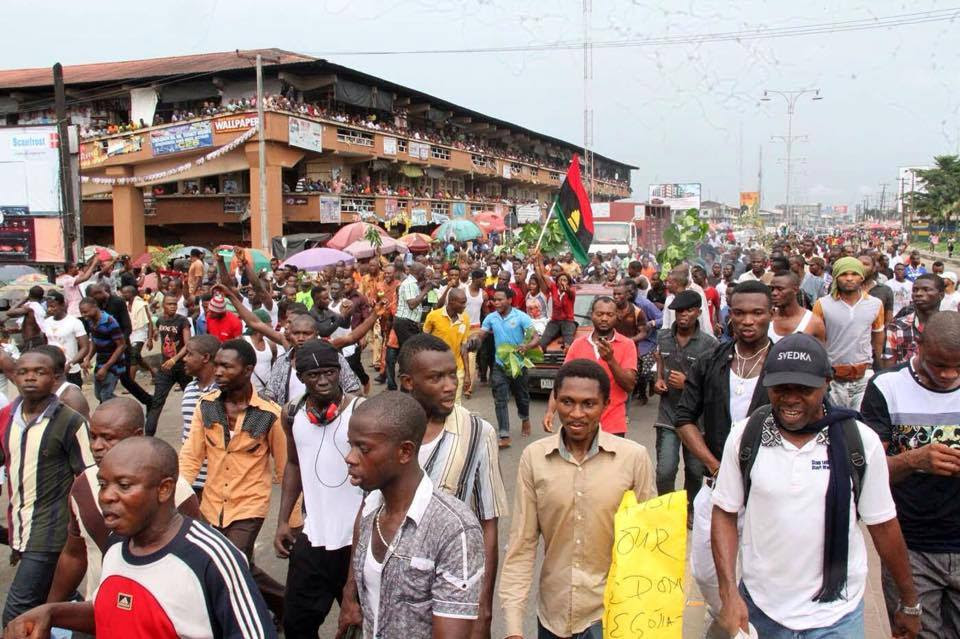Image result for Crowd of both IPOB members and Biafrans is excitedly waiting for the passage of the leader of IPOB, Mazi Nnamdi Kanu, as he goes to Owerri today