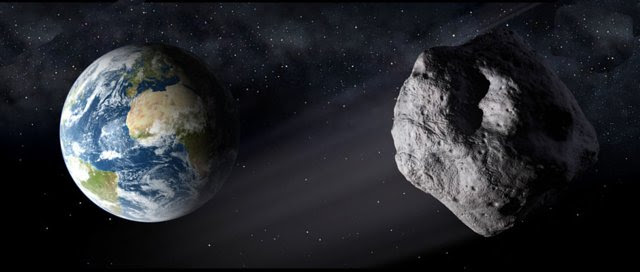 Dibujo de un asteroide acercándose a la Tierra