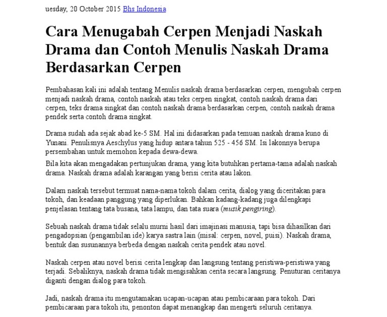 Contoh Cerpen Yang Diubah Menjadi Teks Drama Temukan Contoh