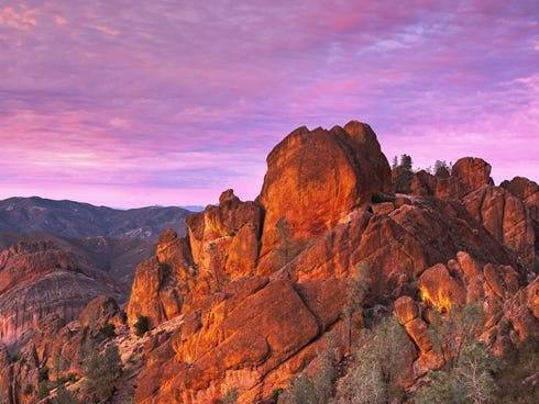 Pinnacles National Park got its name because of the spires and rocky remnants of an ancient volcano.