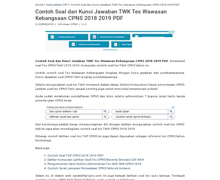 ⁂ Download download soal tes cpns 2019 dan kunci jawaban pics