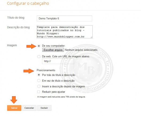 configurar header no blogger
