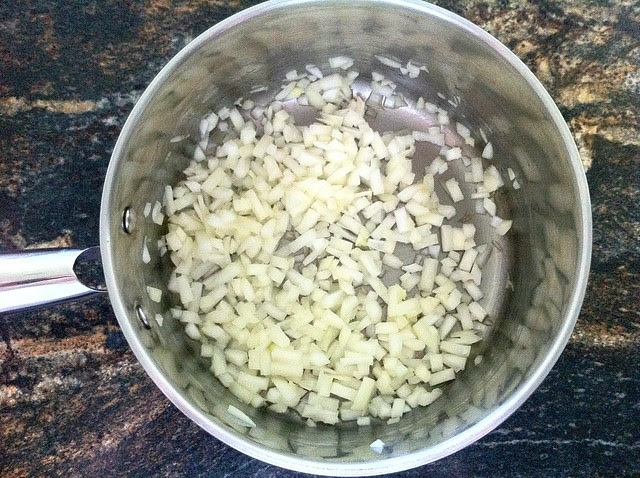 Diced Onion Added to Sauce Pan
