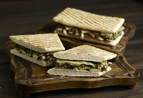 Roasted Chicken Pesto and Shiitake Mushroom on Flat Bread
