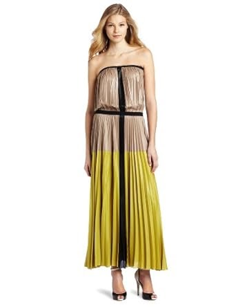 Maxi Dress: BCBGMAXAZRIA Women's Lilyan Pleated Colorblocked Strapless