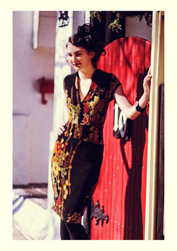 Silk Floral Print Dress, Vintage Fashion Photography