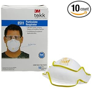 3M 8511 Particulate Sanding N95 Respirator with Valve, 10-Pack