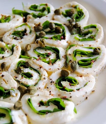 Sheet Mozzarella Rolls with Sorrel, Anchovies and Capers