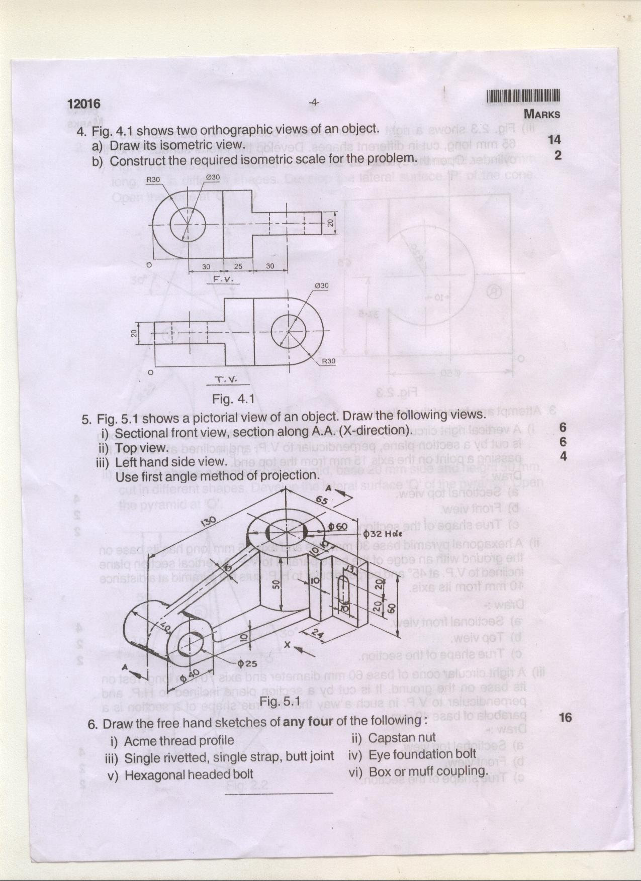 Mechanical Drawing Question Paper
