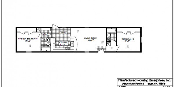 Floor Plan For 1976 14X70 2 Bedroom Mobile Home / Oakwood Manufactured