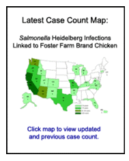 Case Count Map for Salmonella Heidelberg Infections. Click for update.