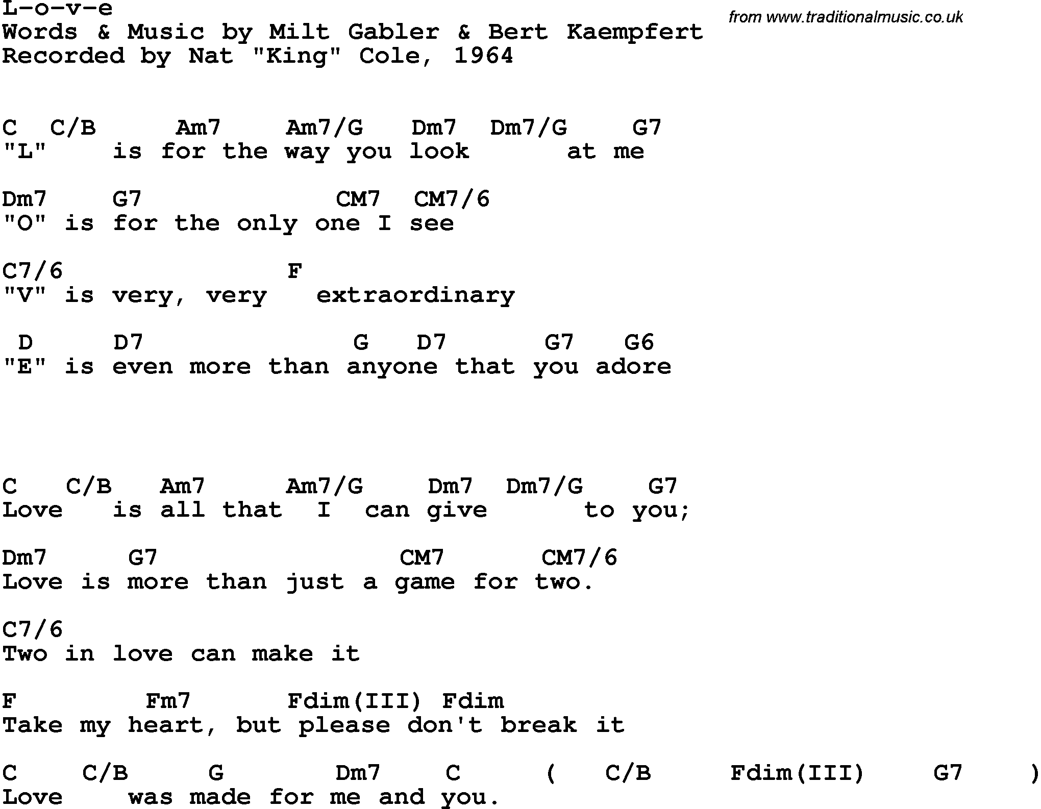 Love Lyrics Quotes: Love Song Lyrics Nat King Cole