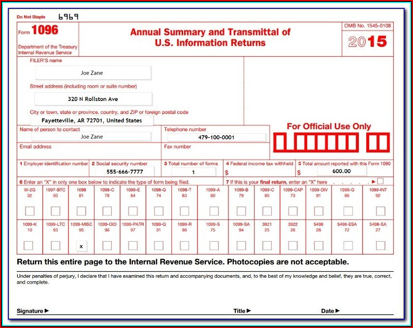 Printable Form 1096 1096 Tax Form Due Date Universal Network What