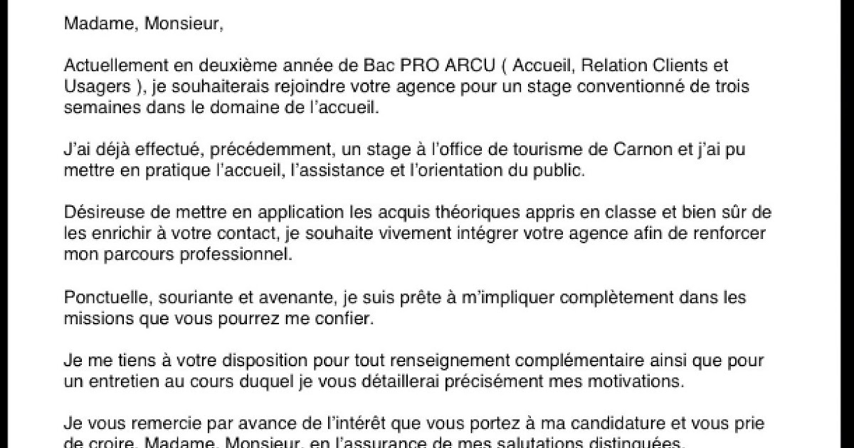 Exemple De Demande De Stage Esat  De votre établissement madame