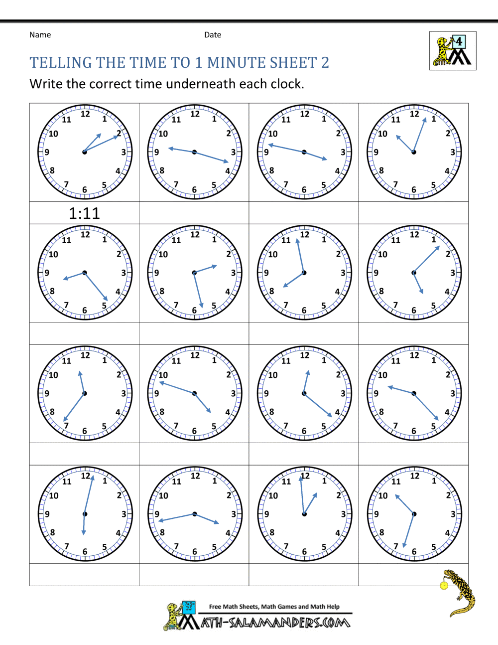 Free Printable Telling Time Worksheets T The Nearest 5 Minutes