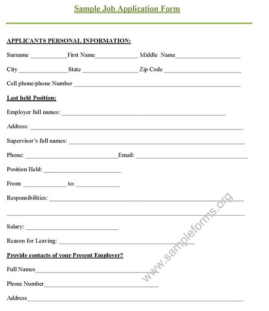 Application Form: Application Form Sample