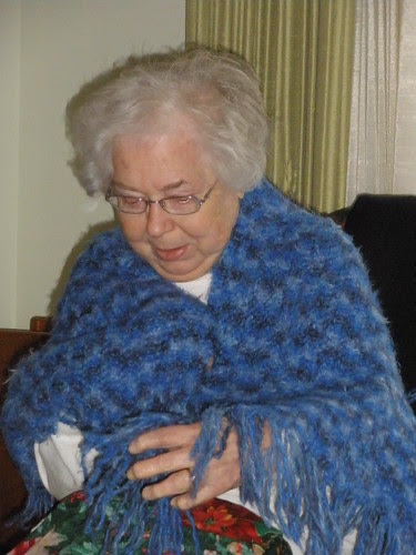 Mom in the Prayer Shawl I Made for Her