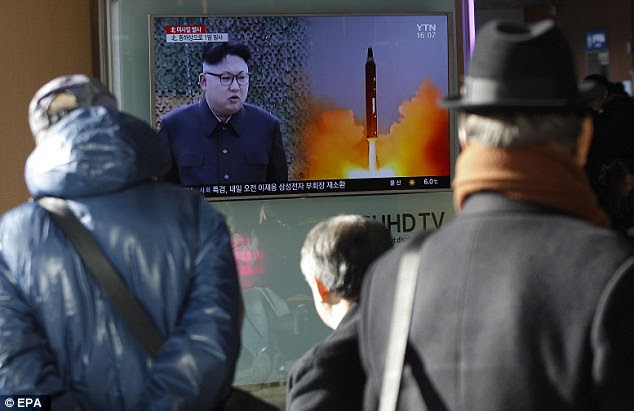 Washington and Seoul have agreed to deploy a US missile defense system called THAAD to South Korea, which has infuriated China, the North's key diplomatic ally and crucial to efforts to persuade it to change its way. Pictured: A South Korea news broadcast of the missile test