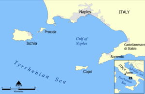 Location of Procida in the Tyrrhenian Sea