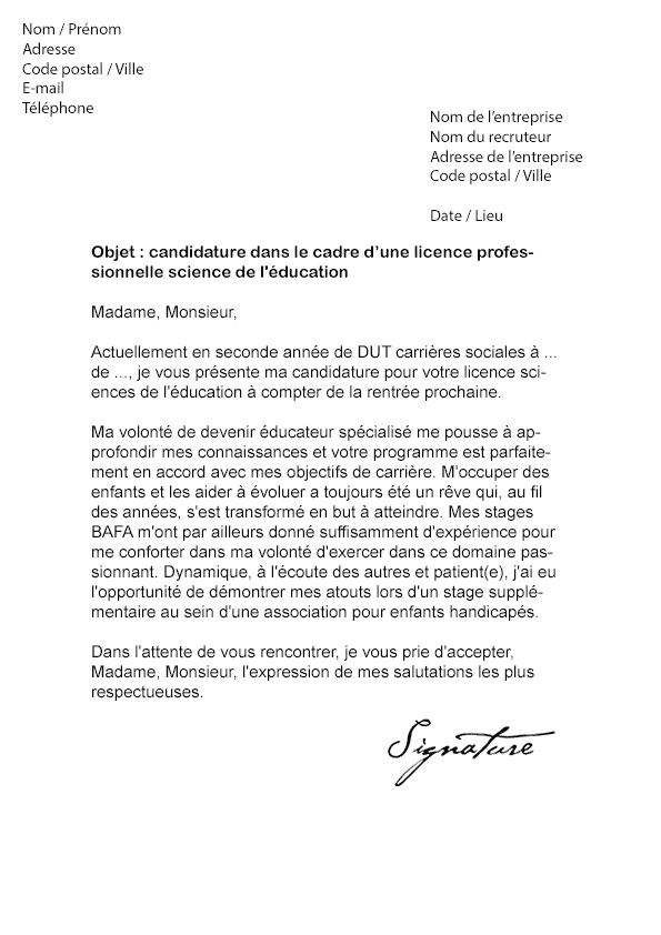 Lettre Motivation Licence En Science Du Language / Lettre De Motivation