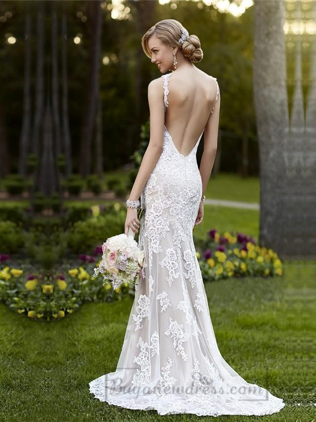 elegant straps sheath lace over wedding dress with low back
