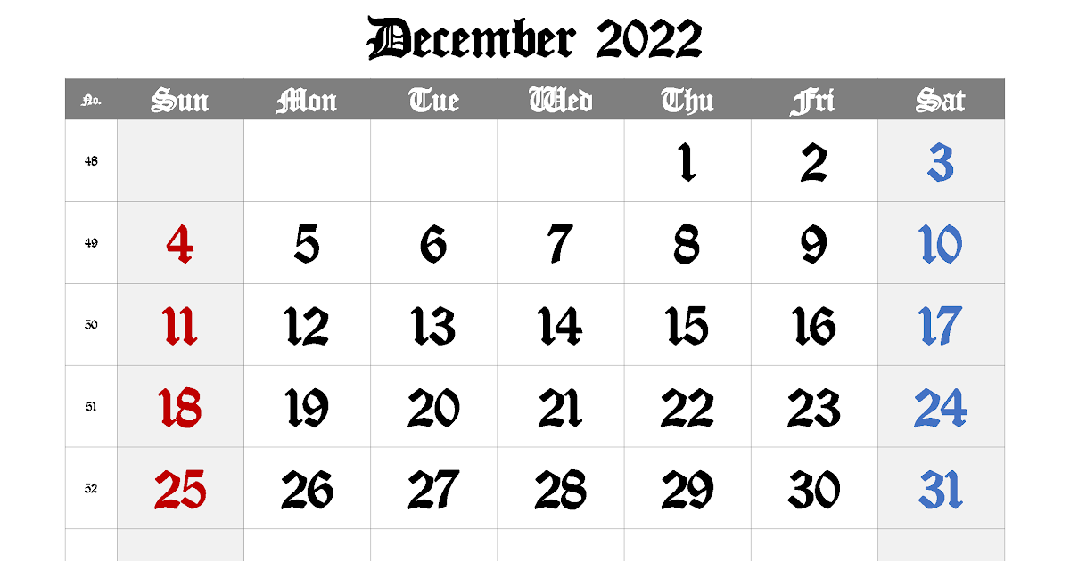 Free Printable Calendar Dec 2022 - December Calendar 2022