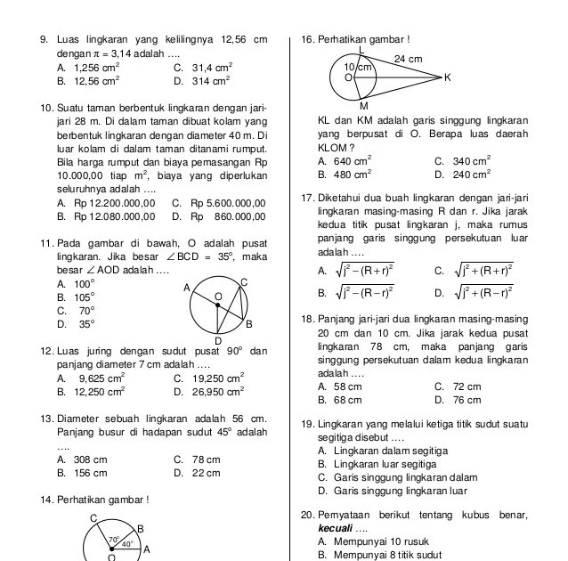 Soal Matematika Ukk Kelas 8 Semester 2 K13 Beserta Pembahasannya
