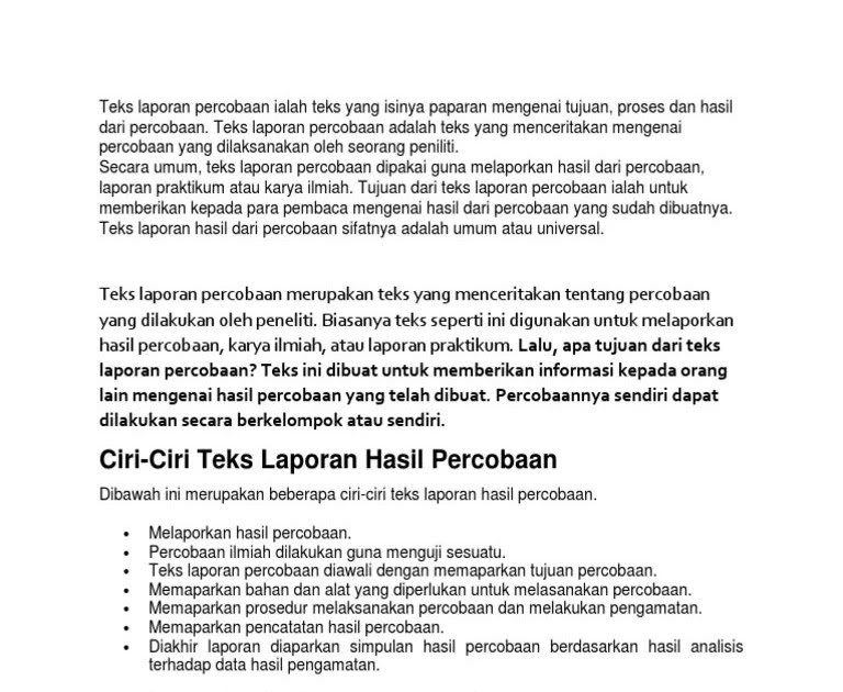 Contoh Laporan Hasil Percobaan Singkat - Contoh Teks Laporan Percobaan
