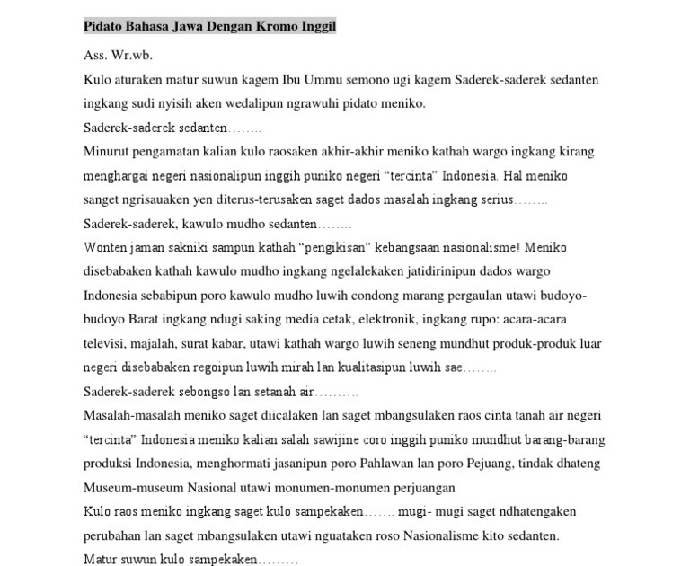 Pidato Bahasa Jawa Krama Alus Tentang Narkoba Kumpulan Referensi Teks Pidato