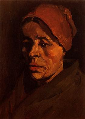Cabeza de una mujer campesina con el casquillo pardusco, Vincent van Gogh