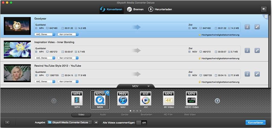 Geschwindigkeit Quicktime