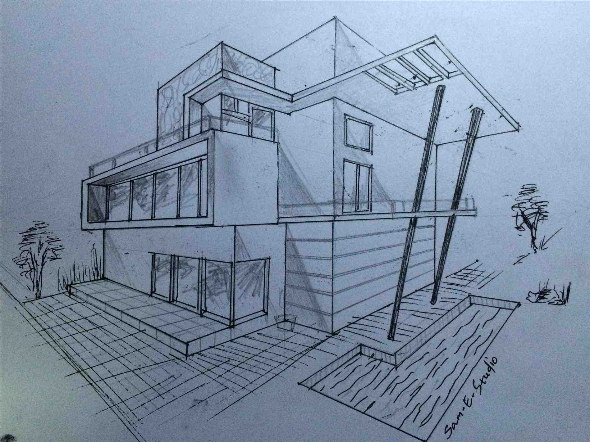 Dream House Sketch Modern House Drawing Easy - img-i