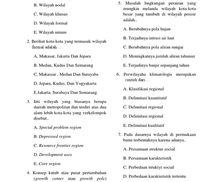 Contoh Soal Geografi Tentang Wilayah Dan Perwilayahan
