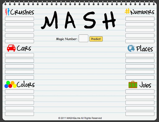 MASH Sport picture about Mash Game Printable referred to as MASH Match