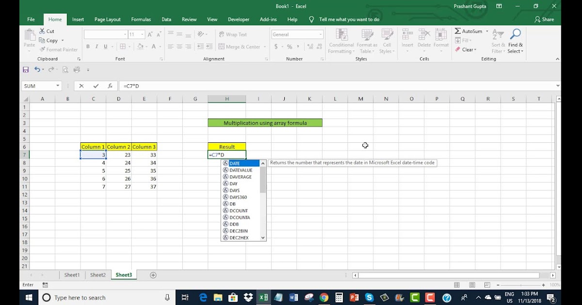 how to multiply more than 2 numbers in excel