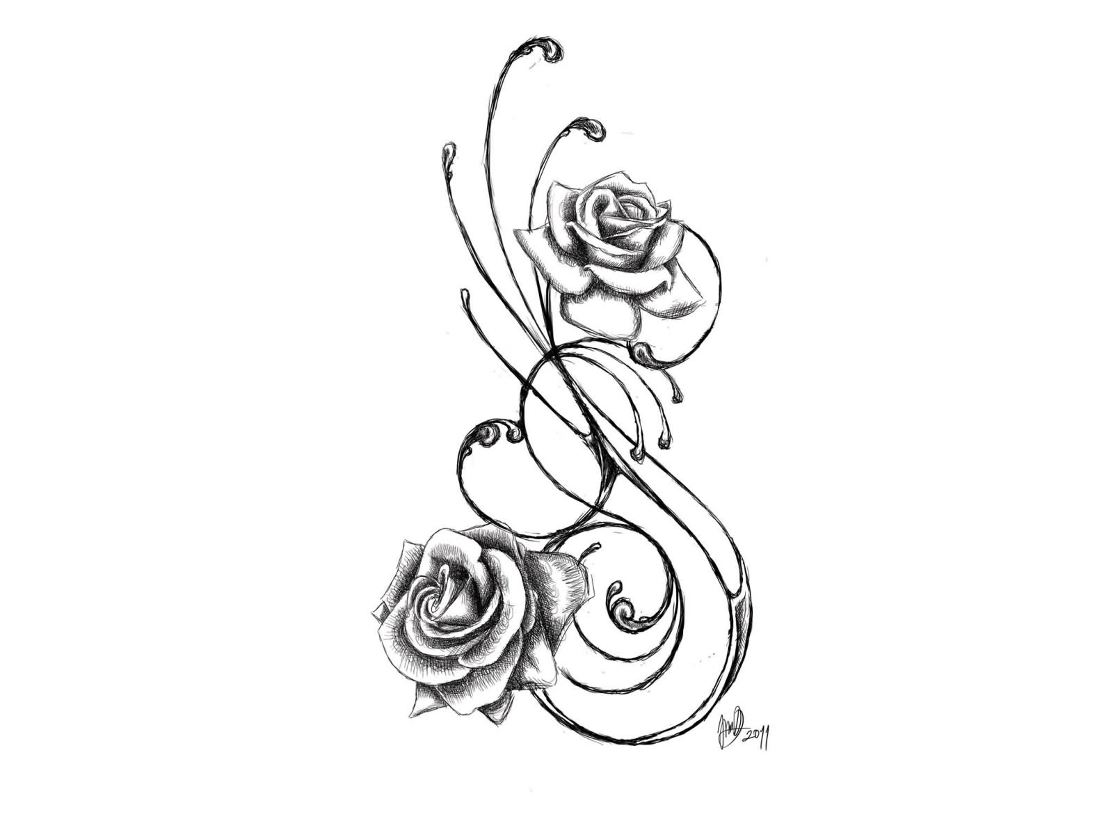Outline Simple Rose Tattoo Stencil Tattoo