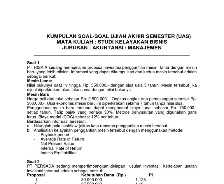 Contoh Soal Analisis Kelayakan Investasi Berkas Pendidikan