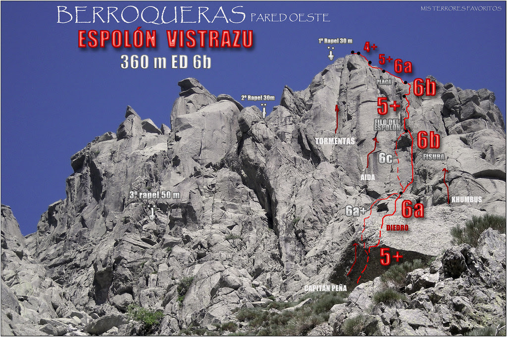CROQUIS ESPOLÓN VISTRAZU 360 m ED 6b - BERROQUERAS PARED OESTE