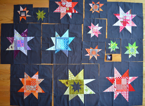 Wonky stars received so far from the Twelve Month Quilting Bee