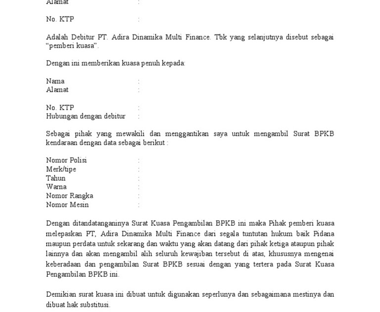 Contoh Surat Kuasa Fif Group Contoh Surat Kuasa