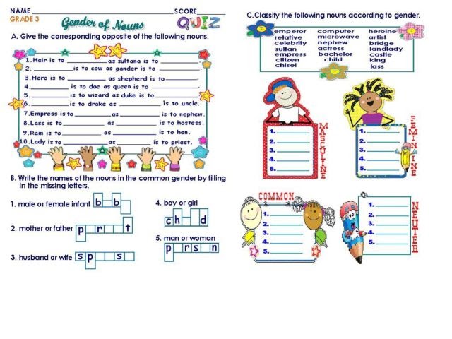 Gender Worksheet For Grade 3 Tutorial Worksheet