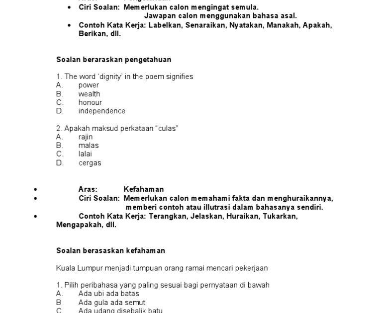 Contoh Soalan Objektif Aras Aplikasi - Contoh Soap