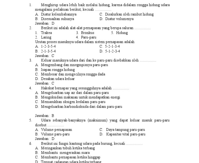 Latihan Soal Sistem Pernafasan Dan Pencernaan - Guru Soal