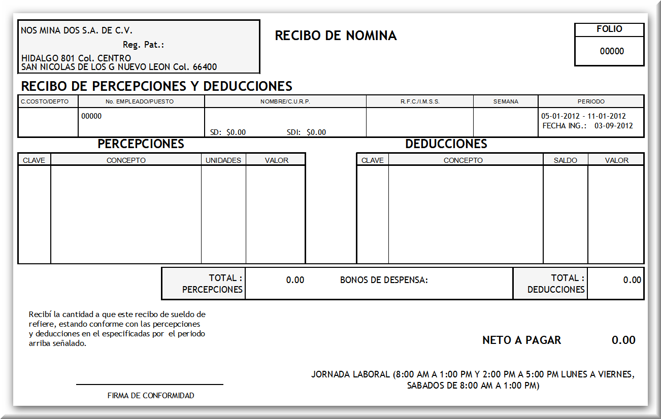 Formato De Recibo De Nomina Word Modelo De Recibo De Pago De Nomina