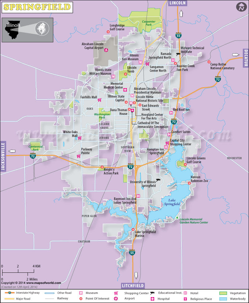 Large Detailed Map Of Springfield Illinois