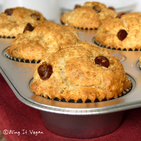 Banana Muffins with Almond Paste Bits and Chocolate Chips