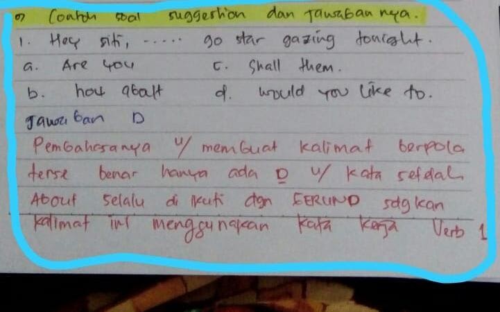 Contoh soal asking and giving suggestion