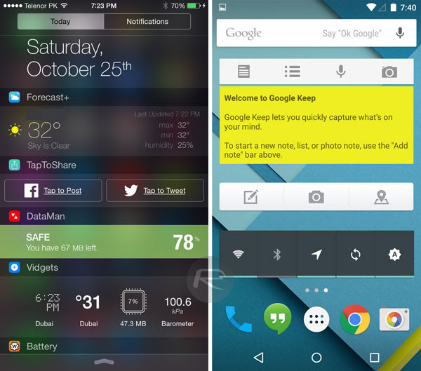 AndroidLollipop-vs-iOS-16 Wdgets